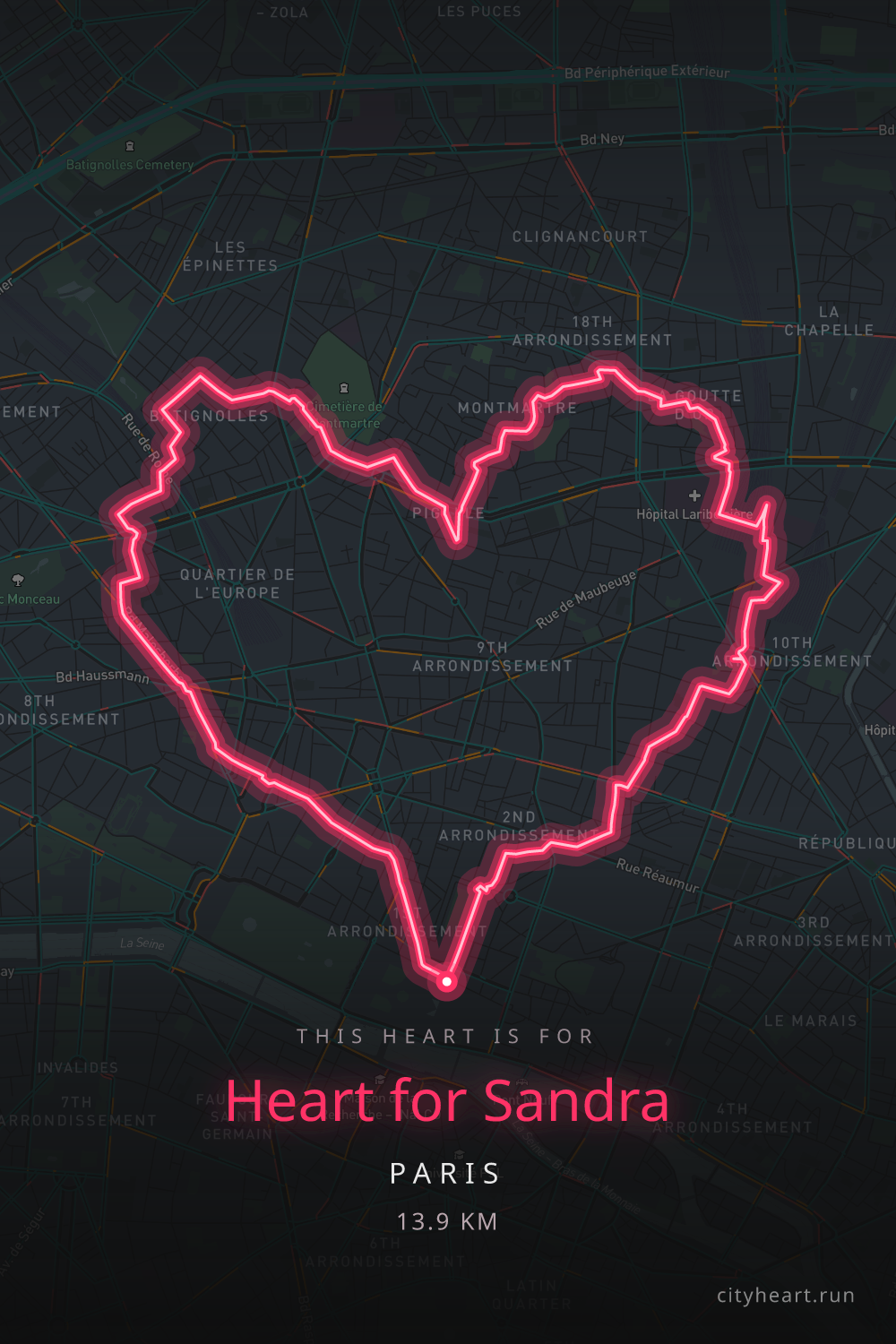 Heart-shaped running route in Rennes, 11.2 km — GPS art for Strava