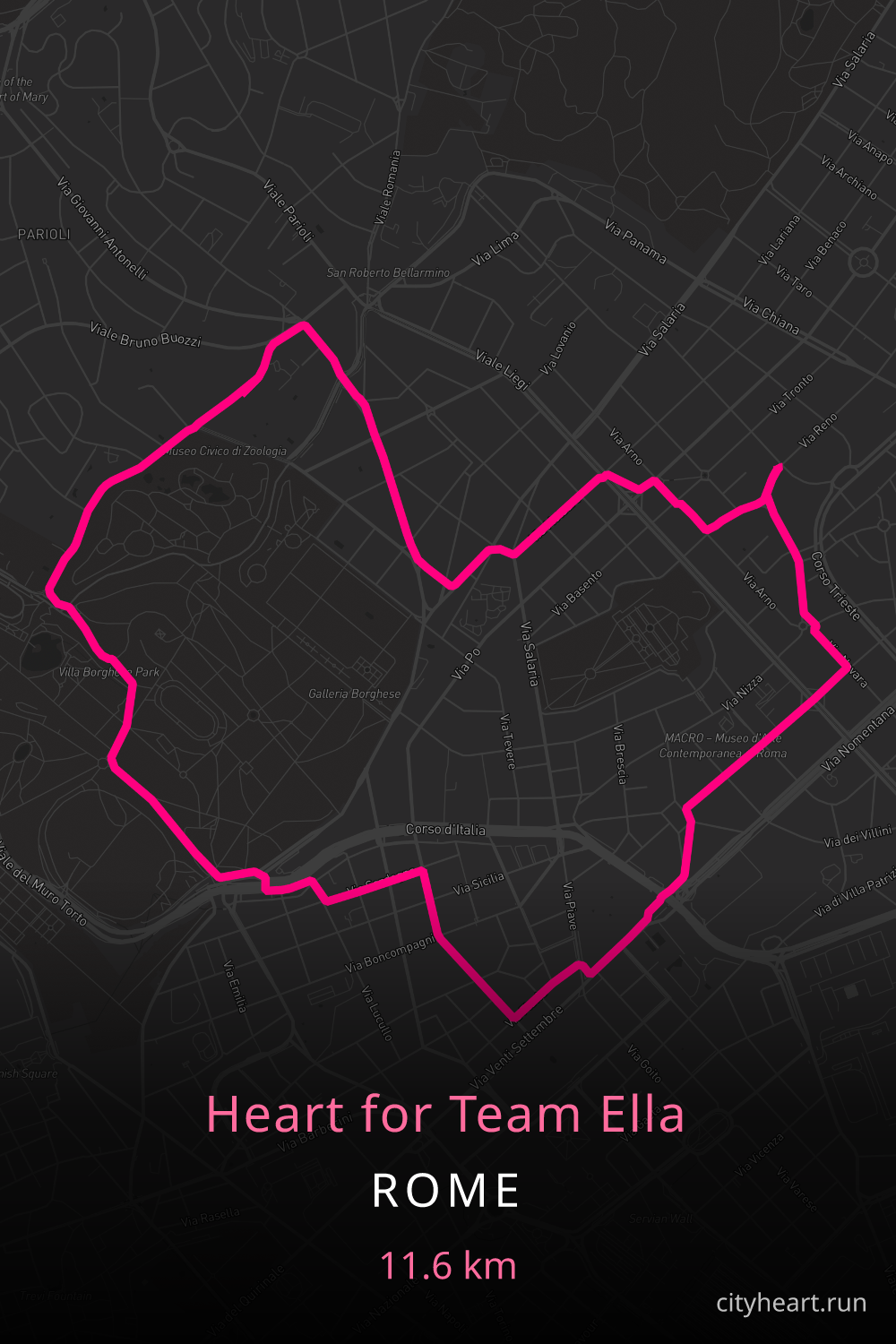 Heart-shaped running route in Rome, 11.6 km — GPS art for Strava