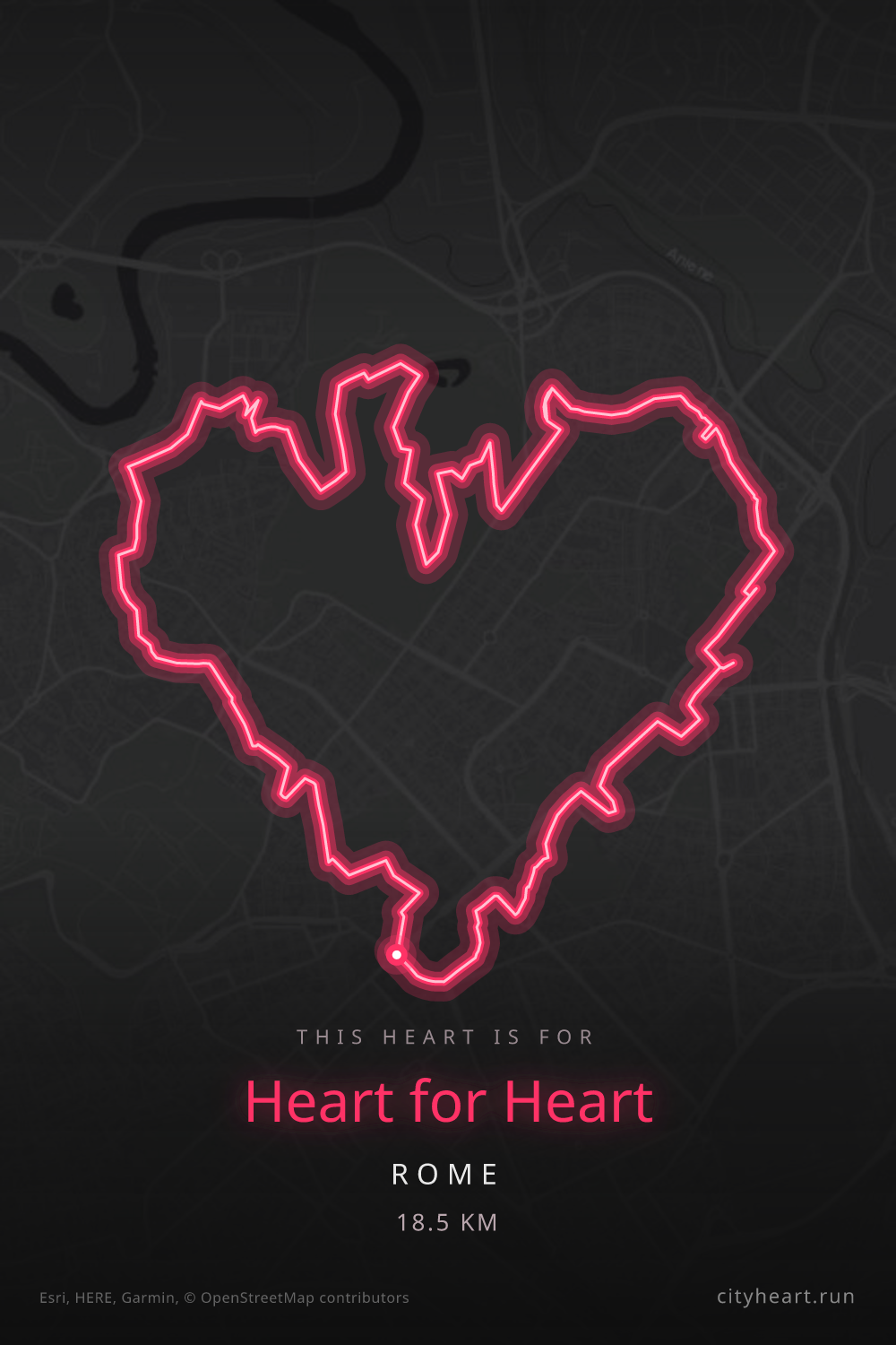 Heart-shaped running route in Rome, 18.5 km — GPS art for Strava