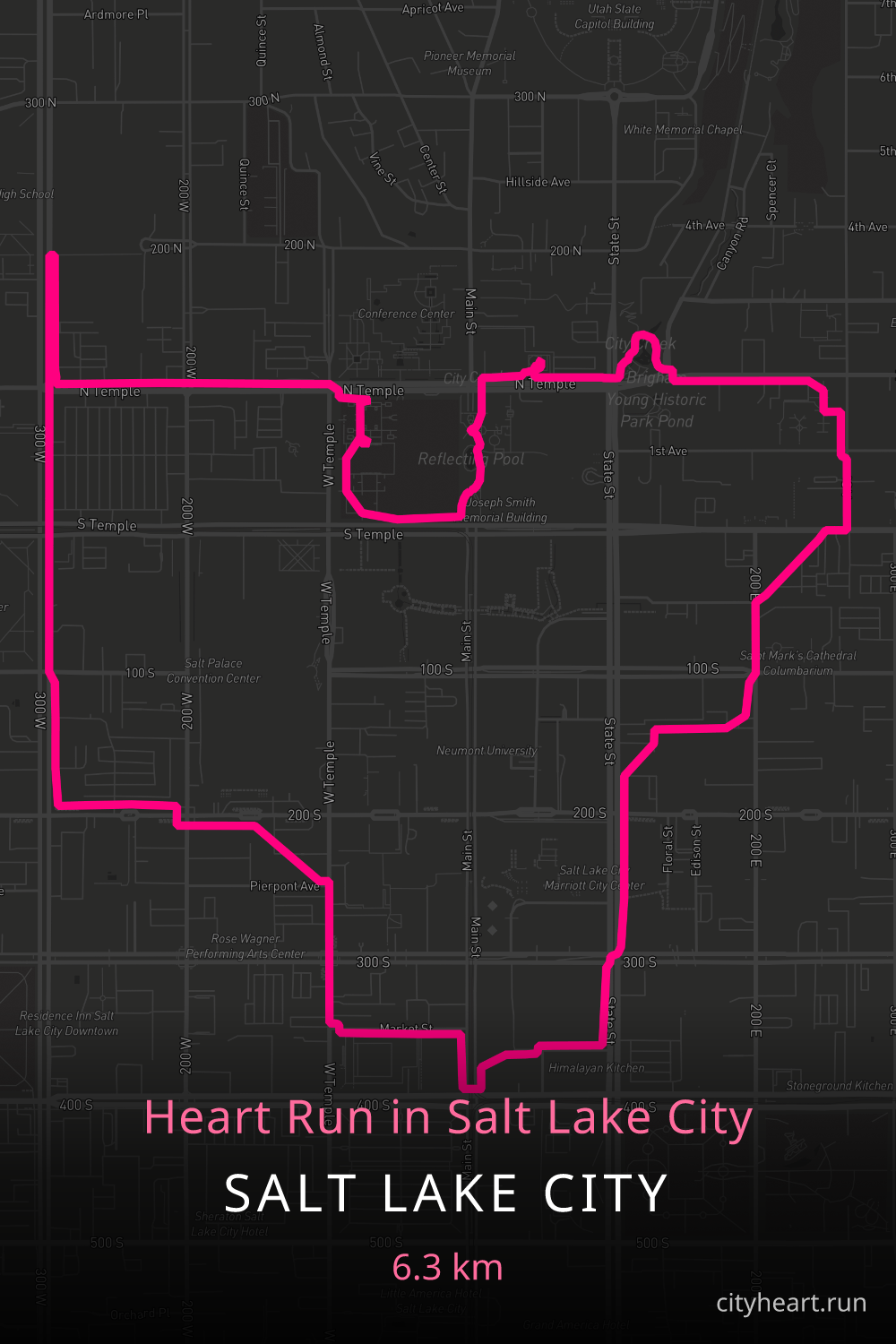 Heart-shaped running route in Salt Lake City, 8.4 km — GPS art for Strava