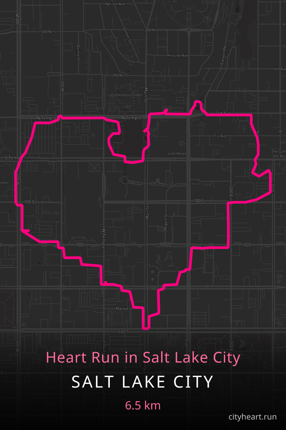 Heart-shaped running route in Salt Lake City, 7.1 km — GPS art for Strava