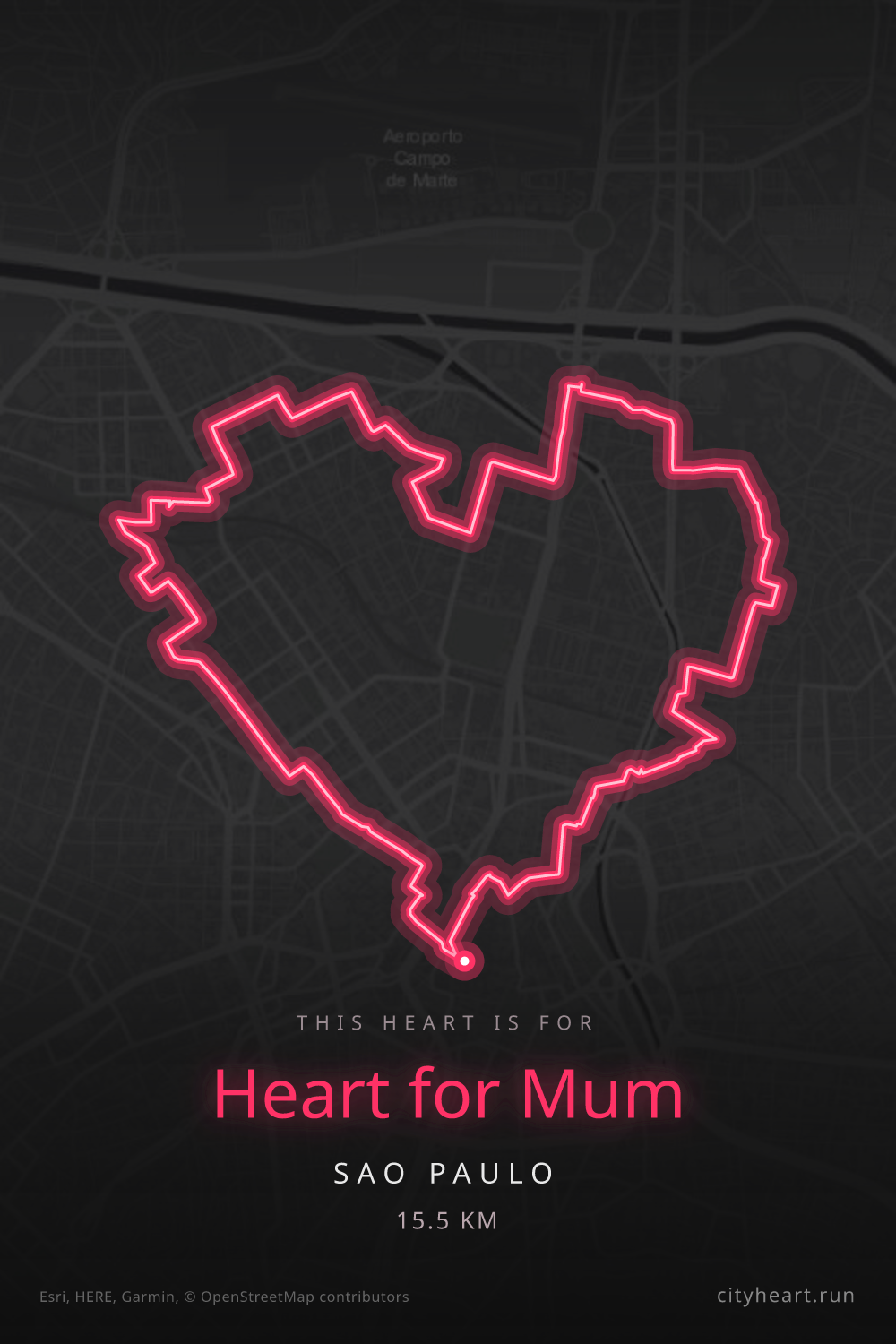 Heart-shaped running route in Sao Paulo, 15.5 km — GPS art for Strava