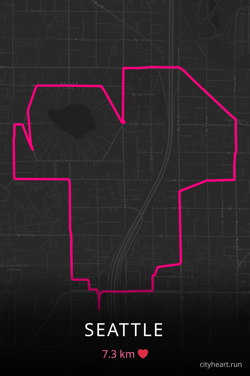 Heart-shaped running route in Seattle, 7.3 km — GPS art for Strava