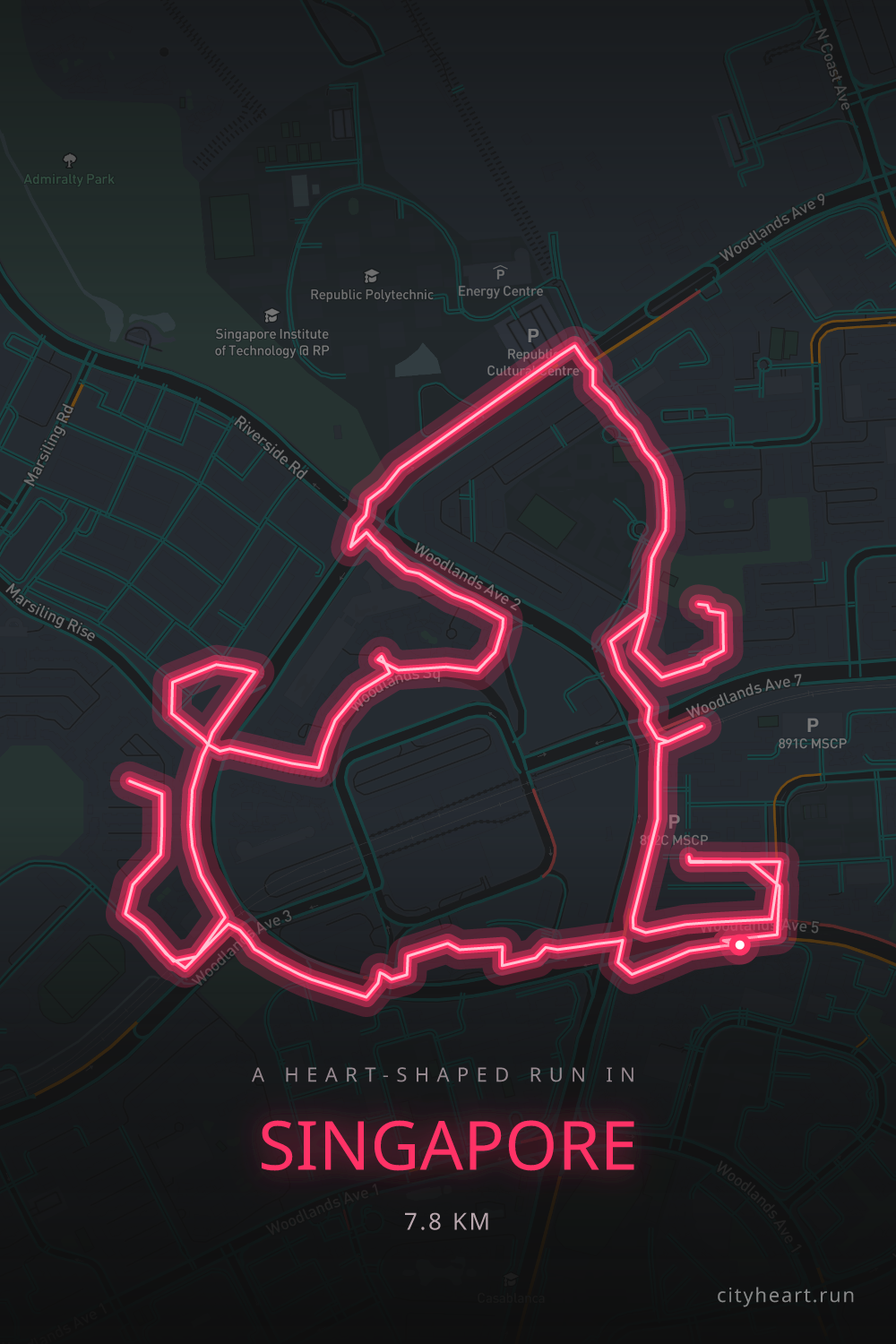 Heart-shaped running route in Singapore, 7.9 km — GPS art for Strava