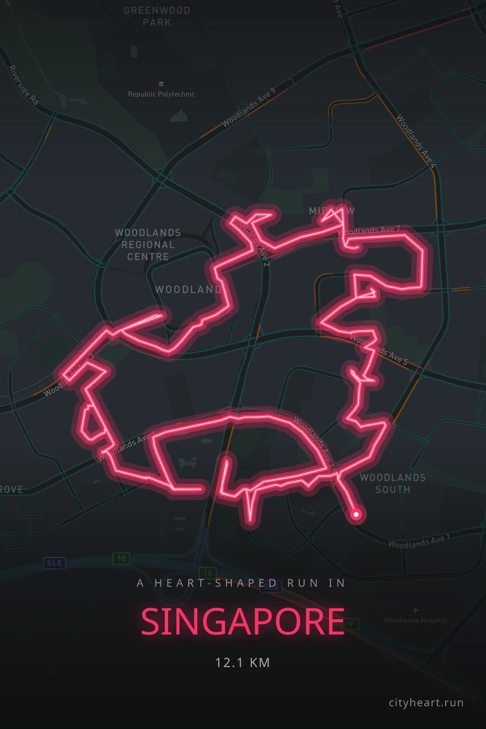 Heart-shaped running route in Singapore, 12.1 km — GPS art for Strava