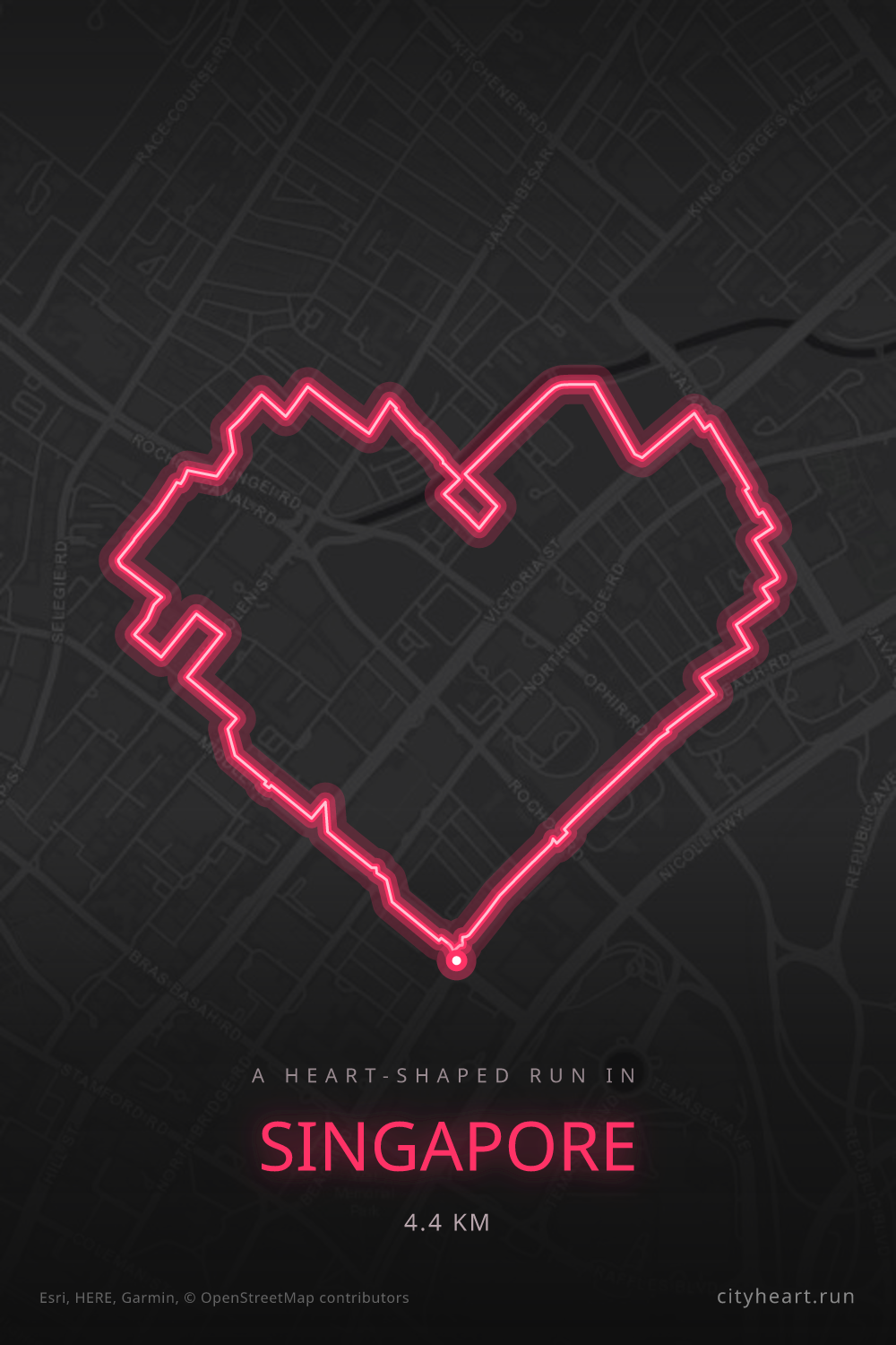 Heart-shaped running route in Singapore, 4.4 km — GPS art for Strava