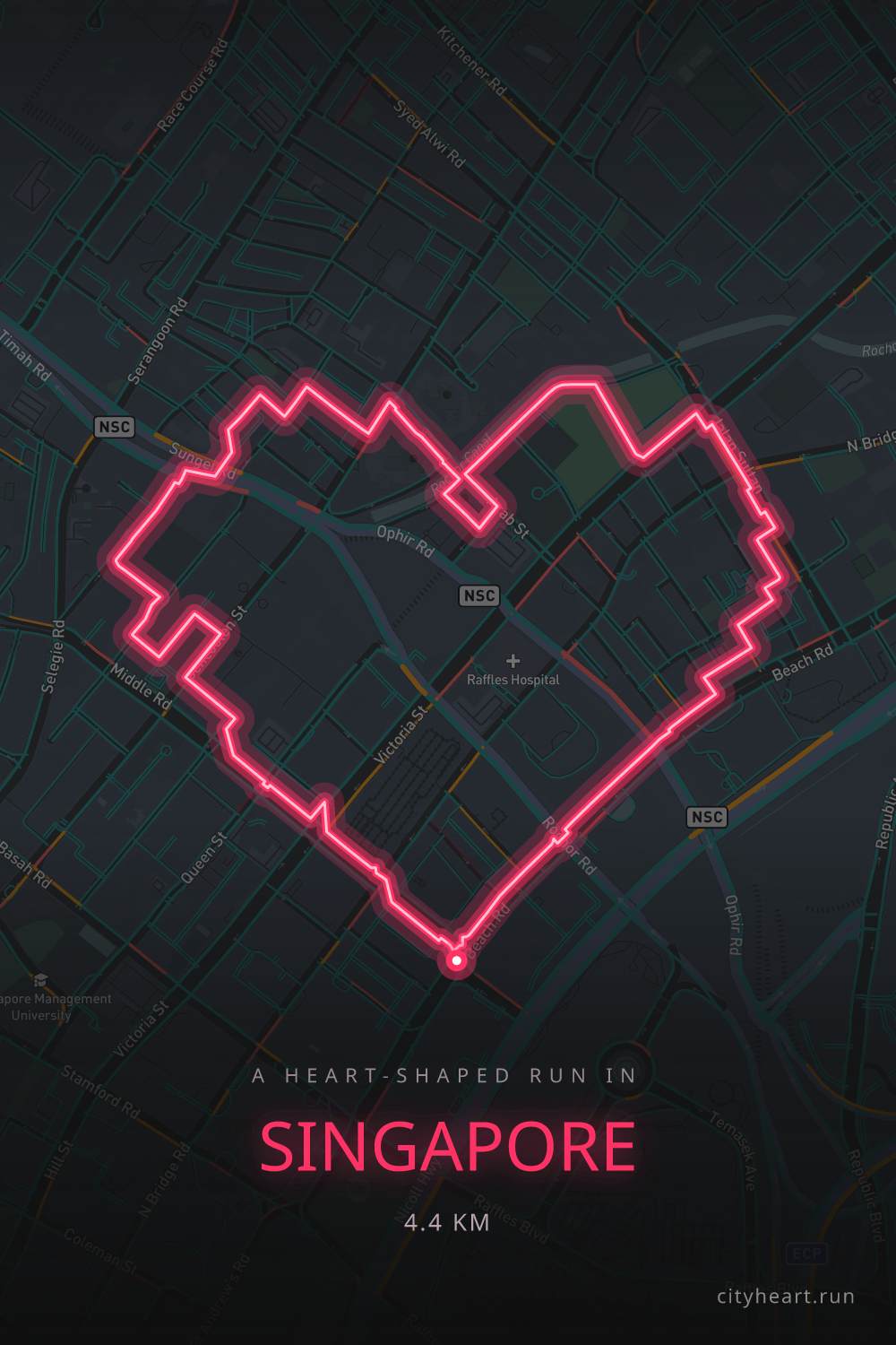 Heart-shaped running route in Singapore, 4.4 km — GPS art for Strava
