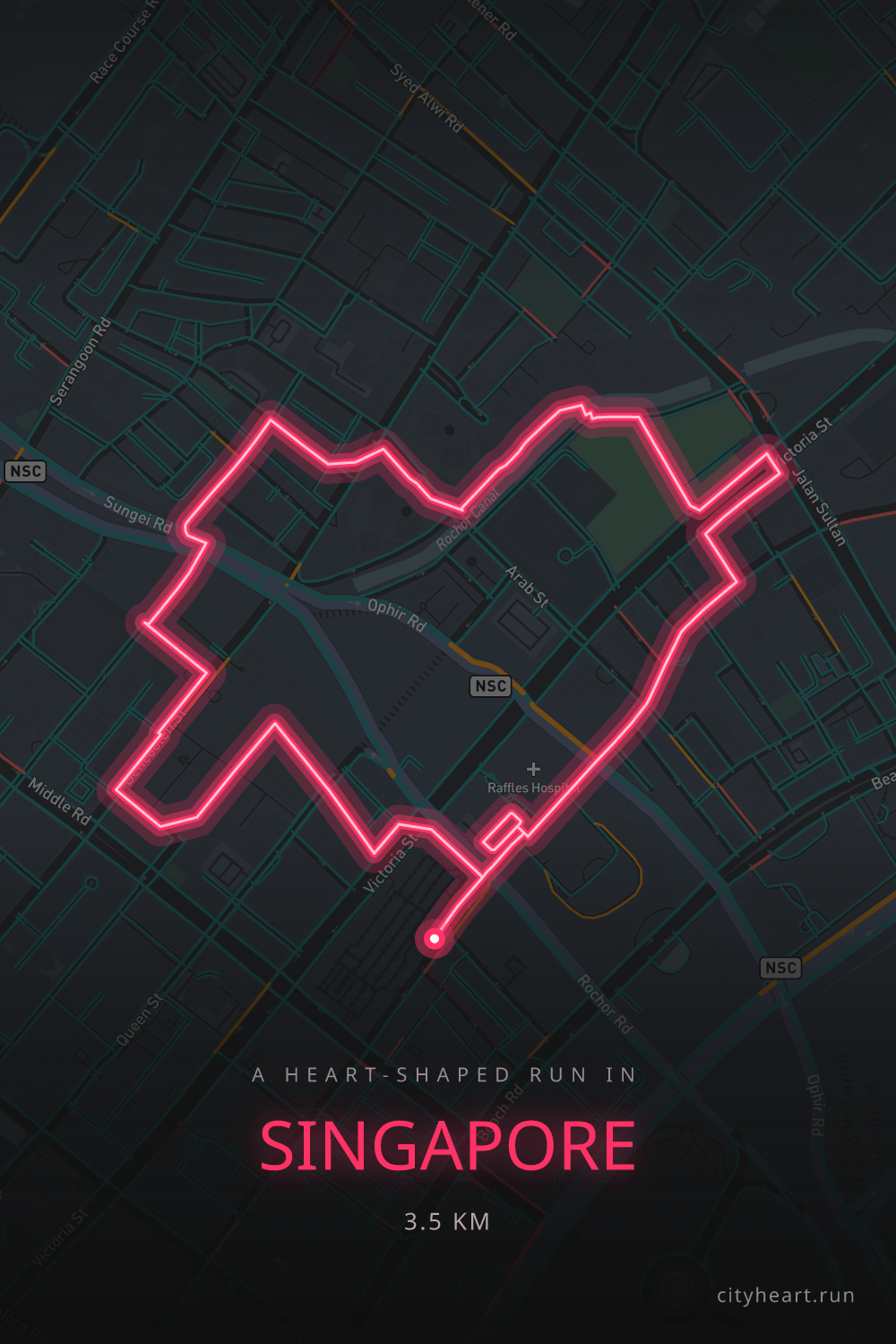 Heart-shaped running route in Singapore, 3.5 km — GPS art for Strava