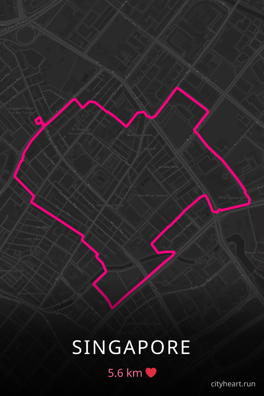 Heart-shaped running route in Singapore, 5.6 km — GPS art for Strava