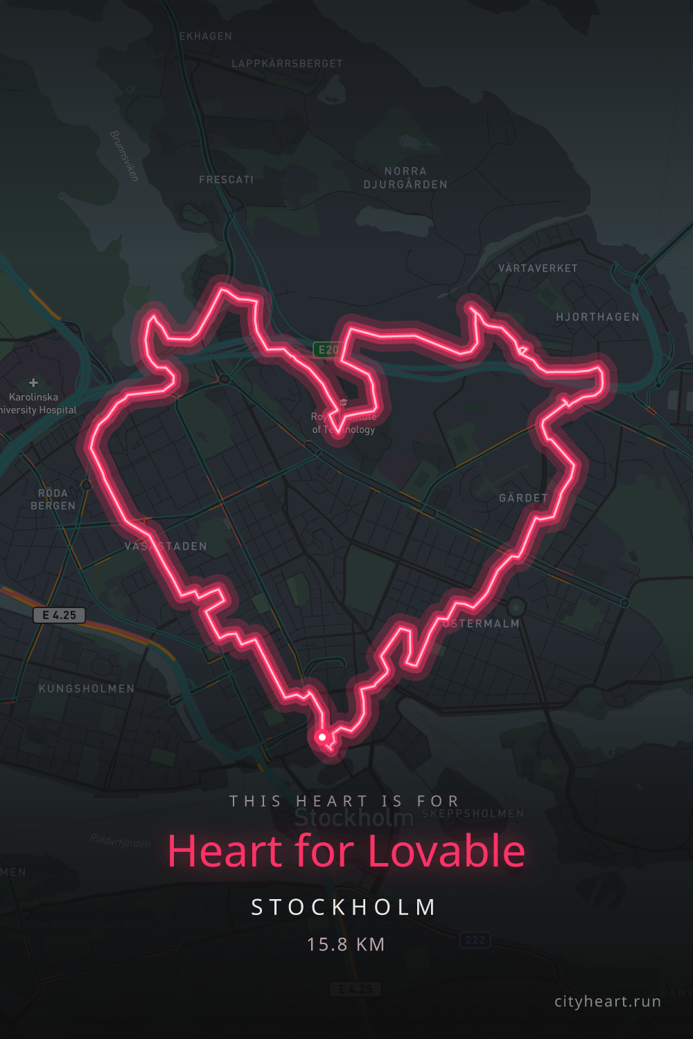 Heart-shaped running route in Stockholm, 11.2 km — GPS art for Strava