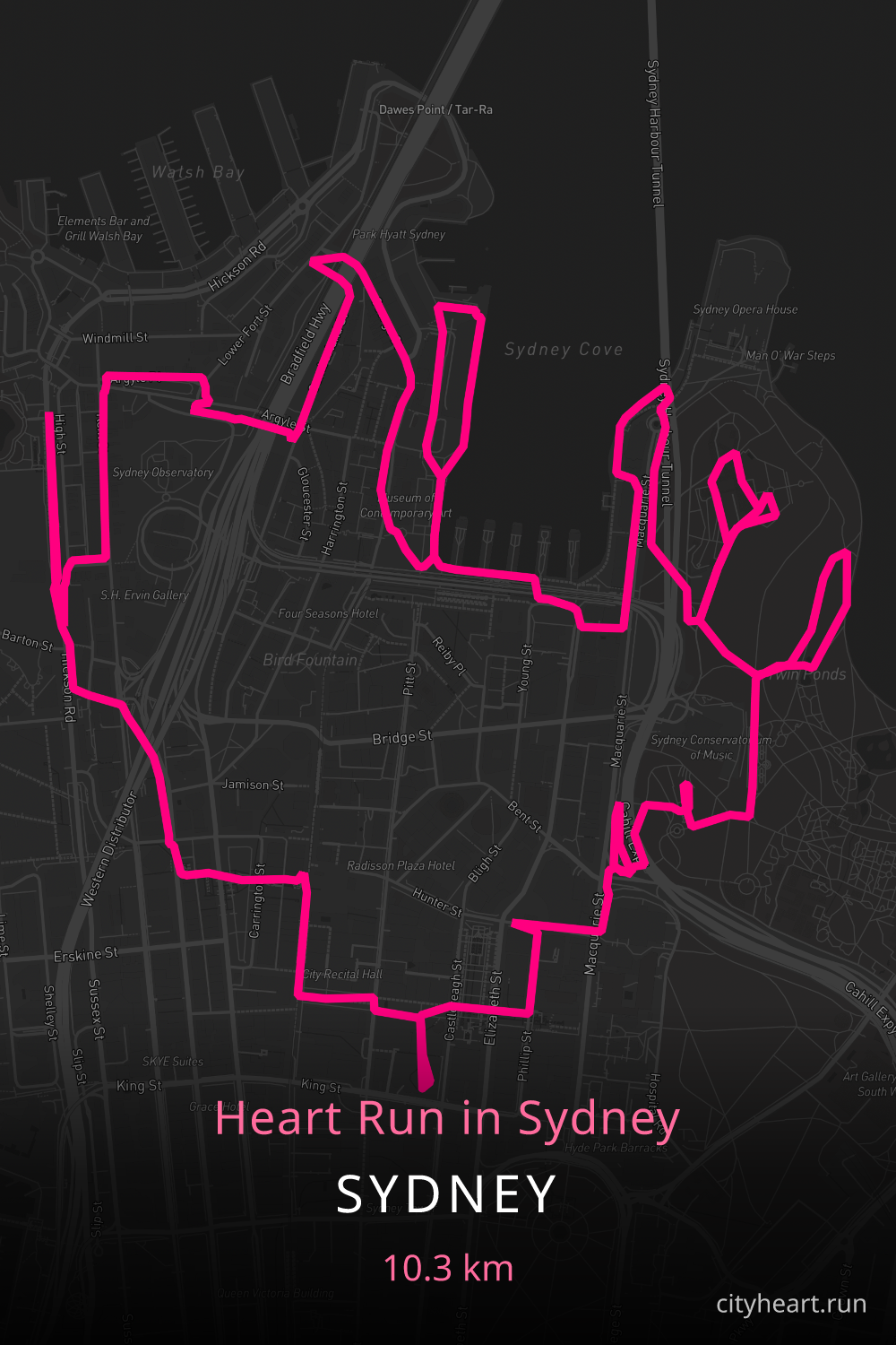 Heart-shaped running route in Sydney, 10.8 km — GPS art for Strava