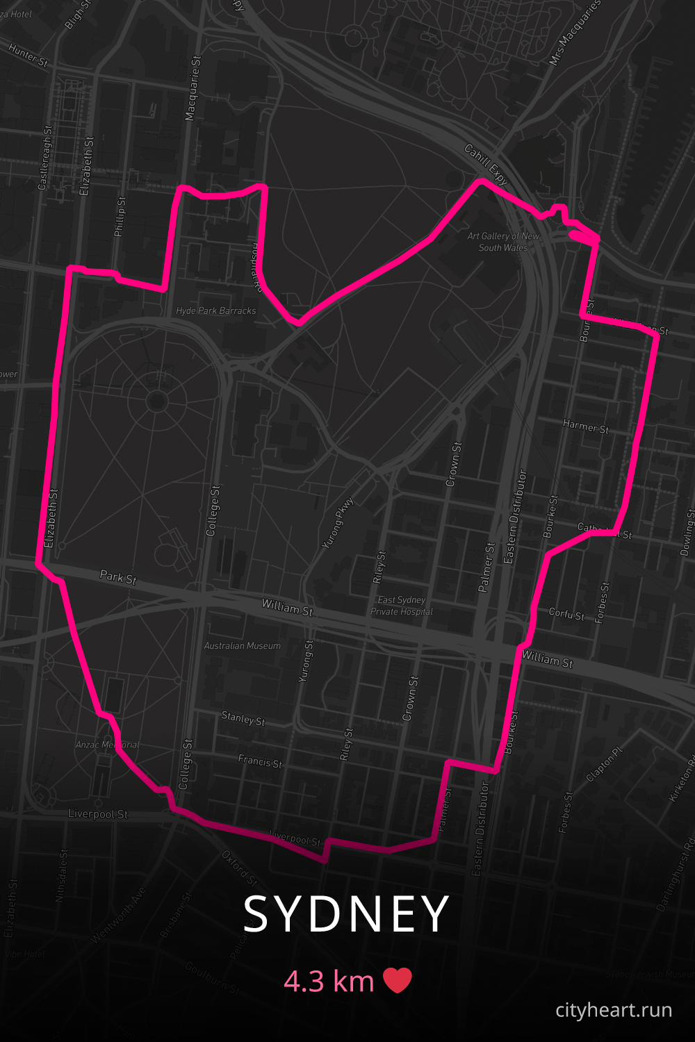 Heart-shaped running route in Sydney, 4.3 km — GPS art for Strava