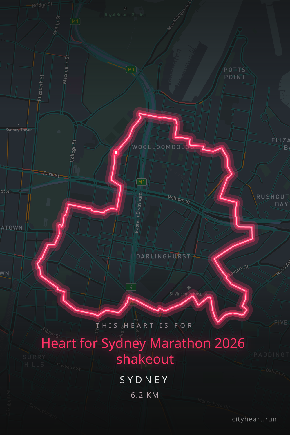 Heart-shaped running route in Sydney, 6.2 km — GPS art for Strava