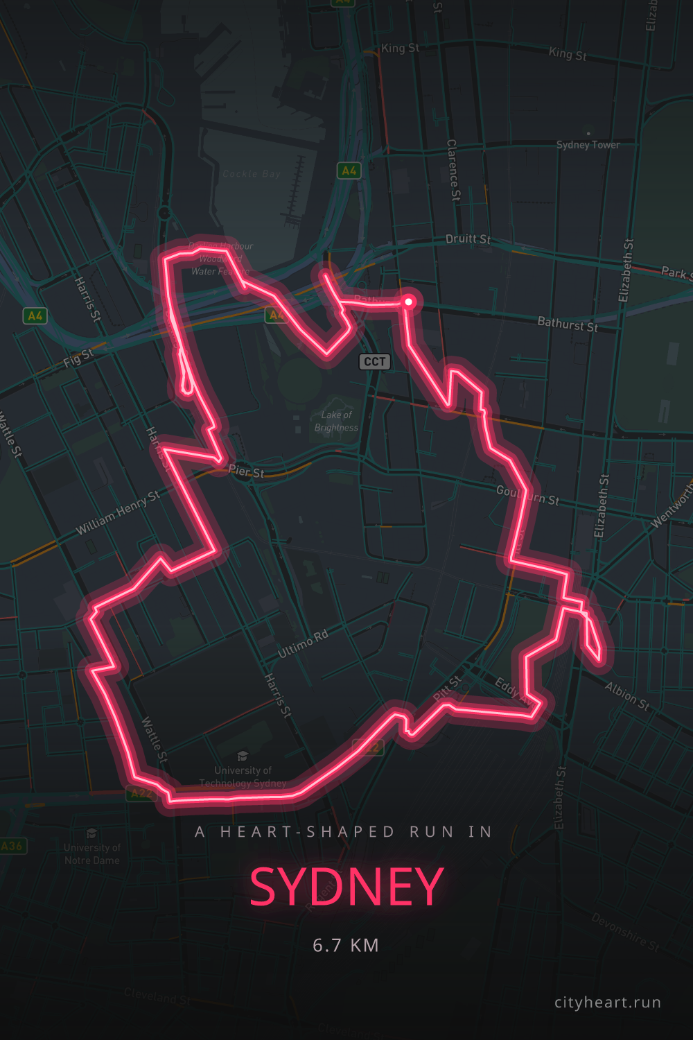 Heart-shaped running route in Sydney, 7.3 km — GPS art for Strava