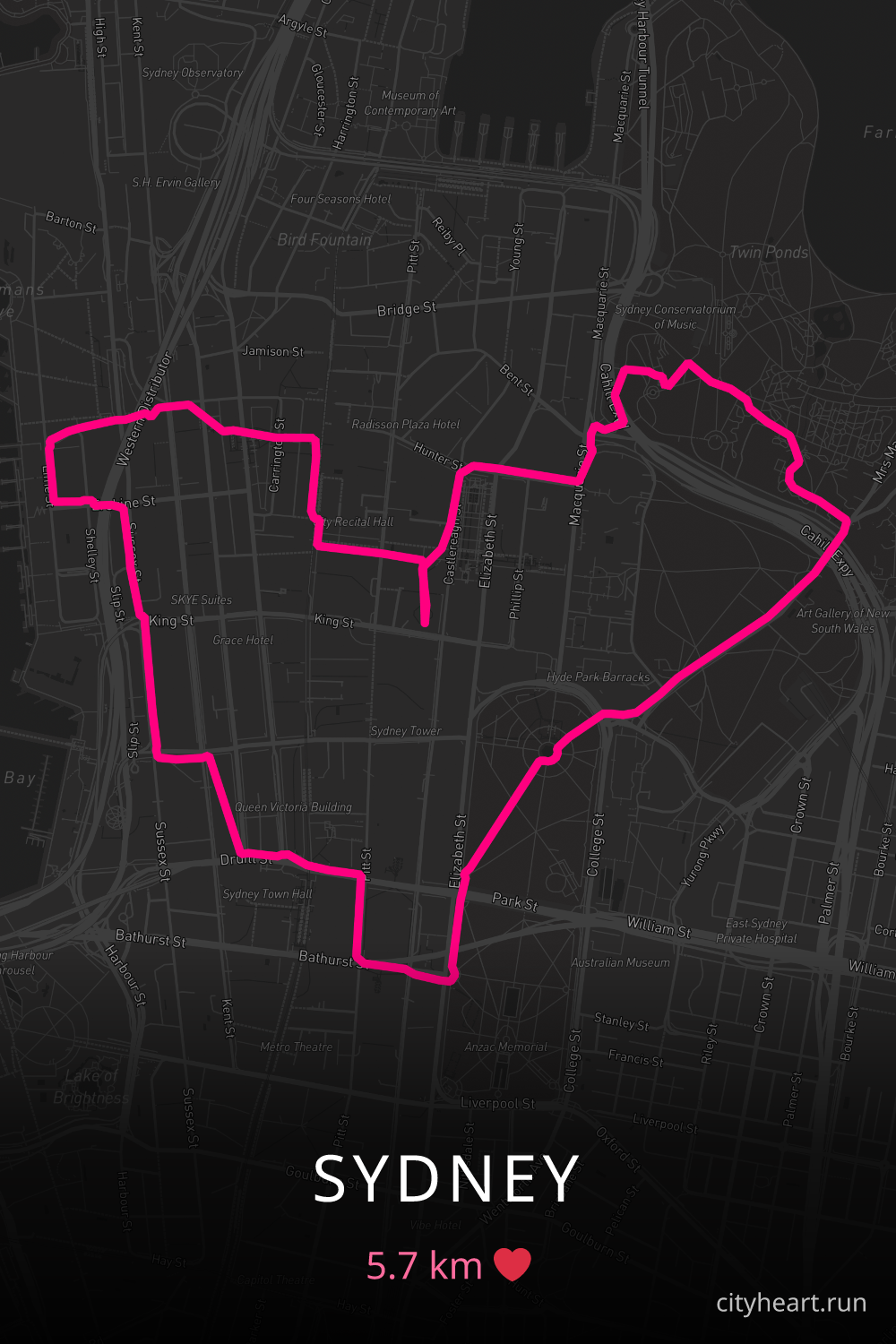 Heart-shaped running route in Sydney, 5.7 km — GPS art for Strava