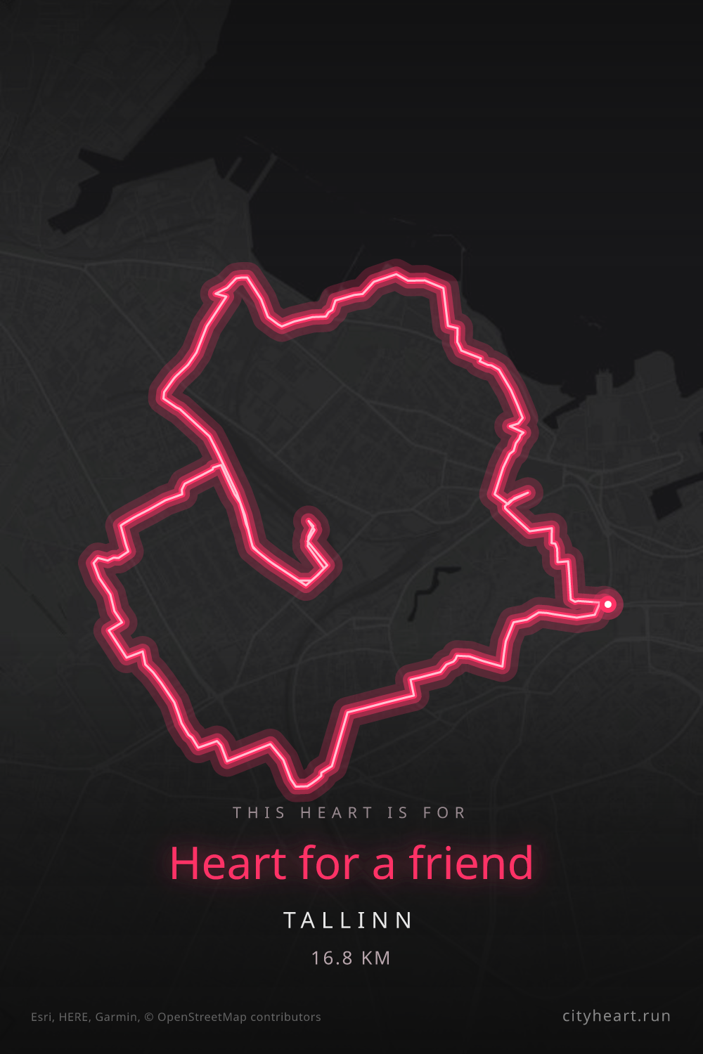 Heart-shaped running route in Tallinn, 16.8 km — GPS art for Strava