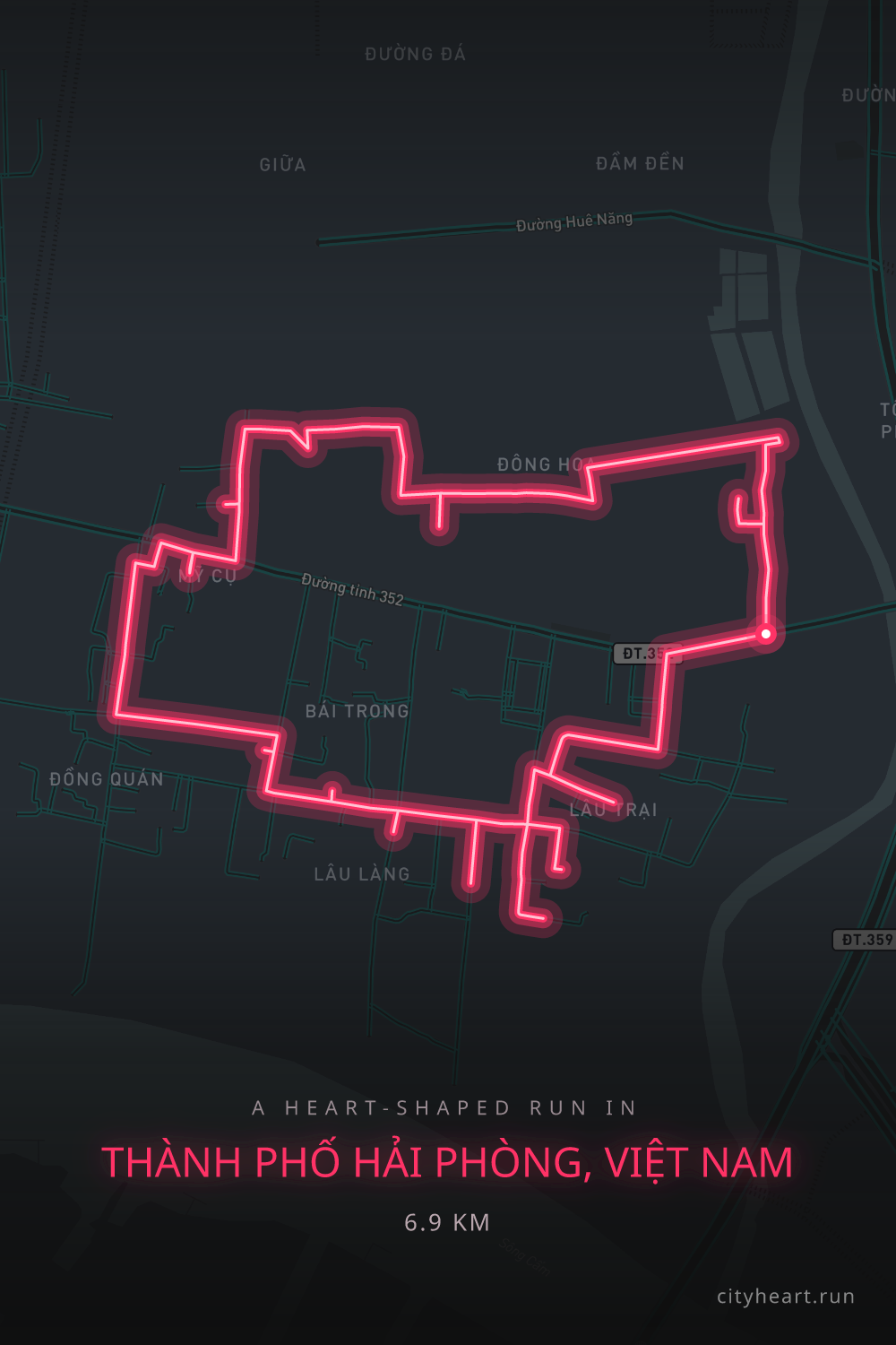 Heart-shaped running route in Thành phố Hải Phòng, Việt Nam, 7.6 km — GPS art for Strava