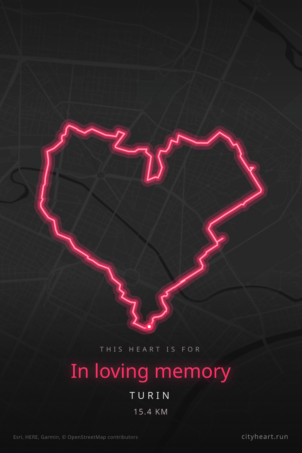 Heart-shaped running route in Turin, 15.4 km — GPS art for Strava