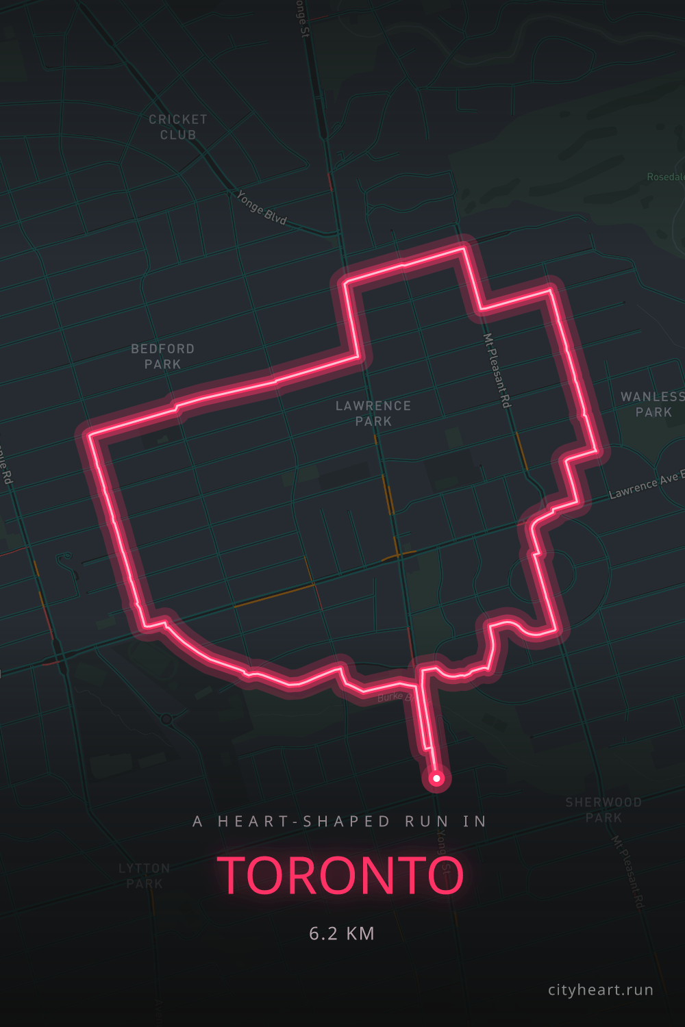 Heart-shaped running route in Toronto, 6.2 km — GPS art for Strava