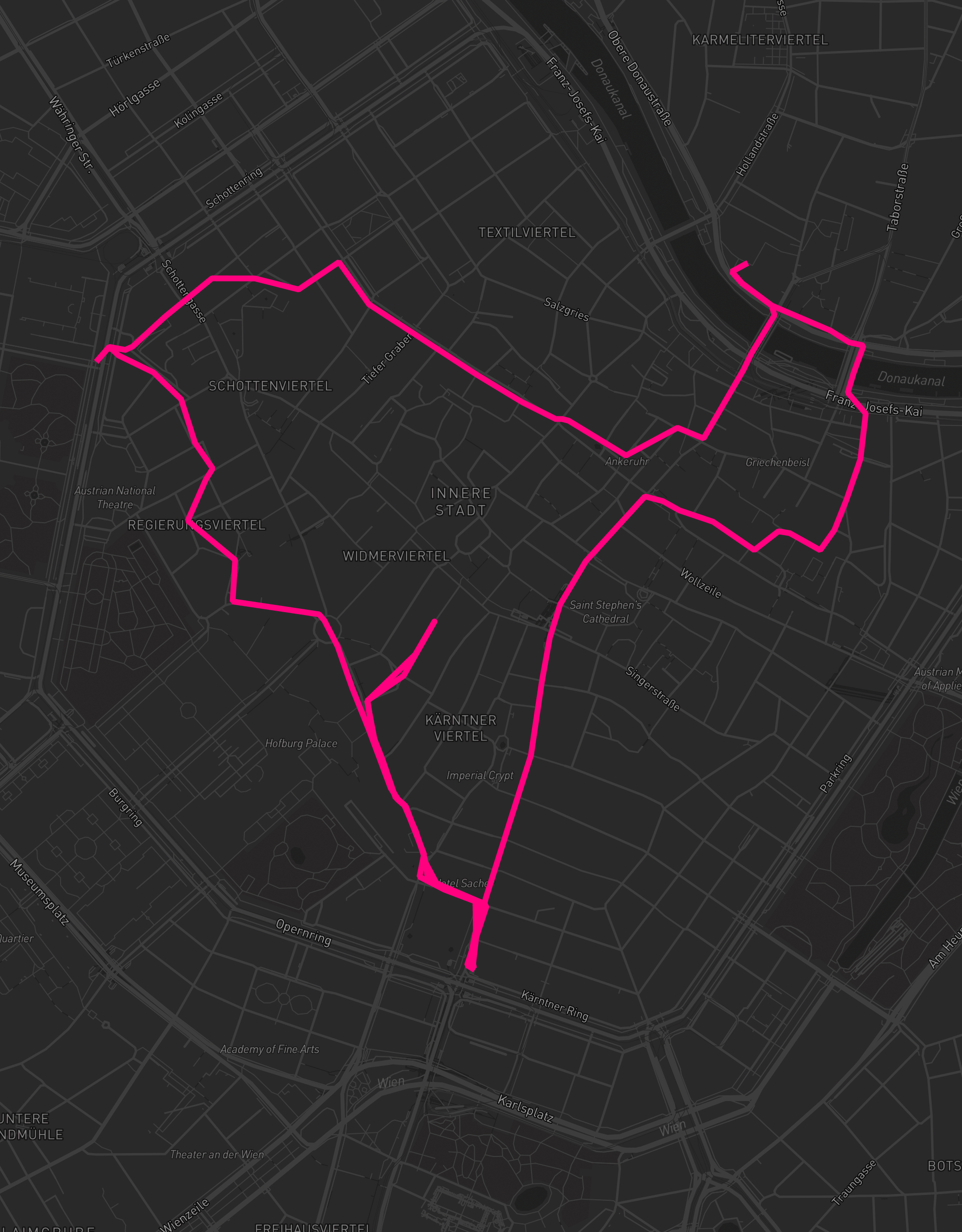 Heart-shaped running route in Vienna, 7.2 km — GPS art for Strava