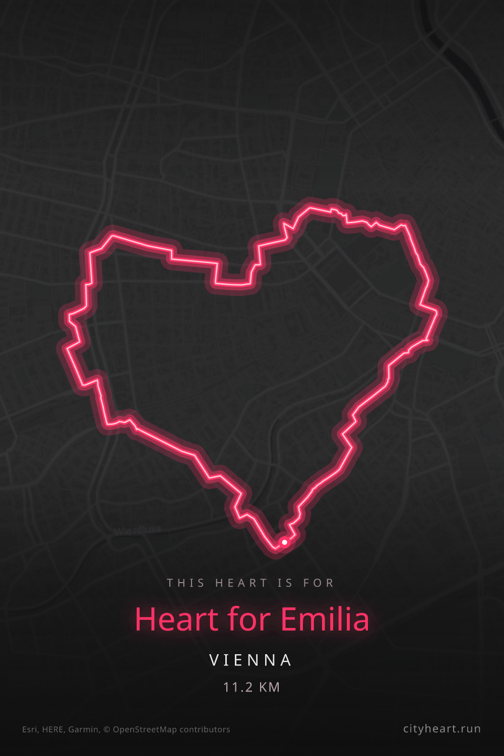 Heart-shaped running route in Vienna, 11.2 km — GPS art for Strava