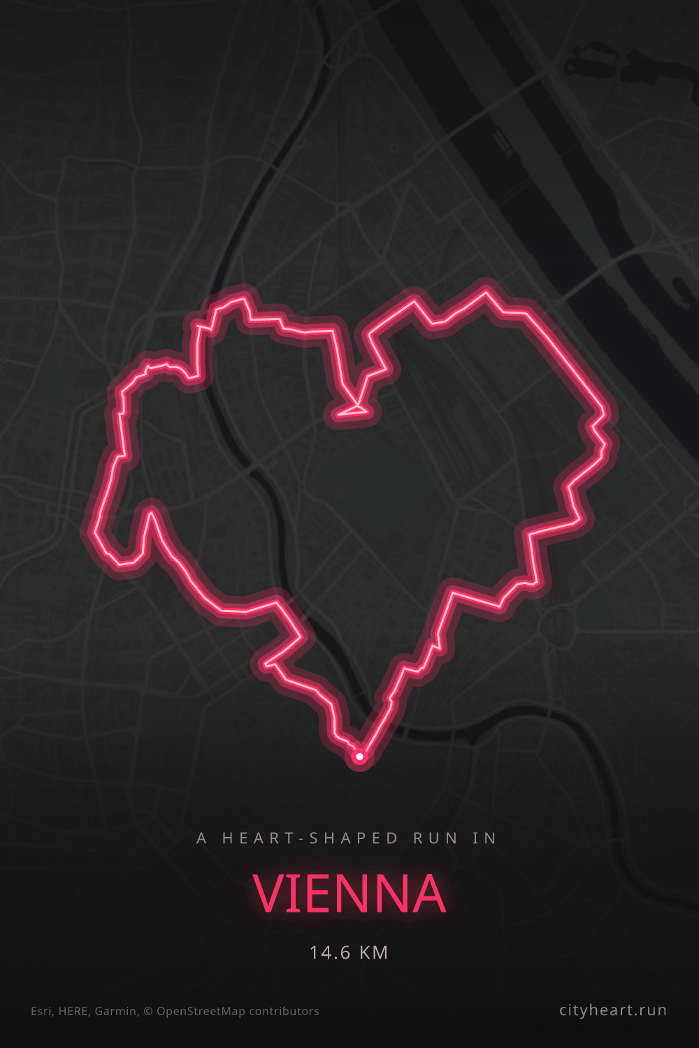 Heart-shaped running route in Vienna, 14.6 km — GPS art for Strava
