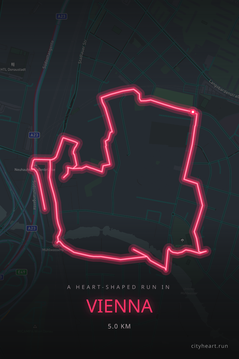 Heart-shaped running route in Vienna, 5.0 km — GPS art for Strava