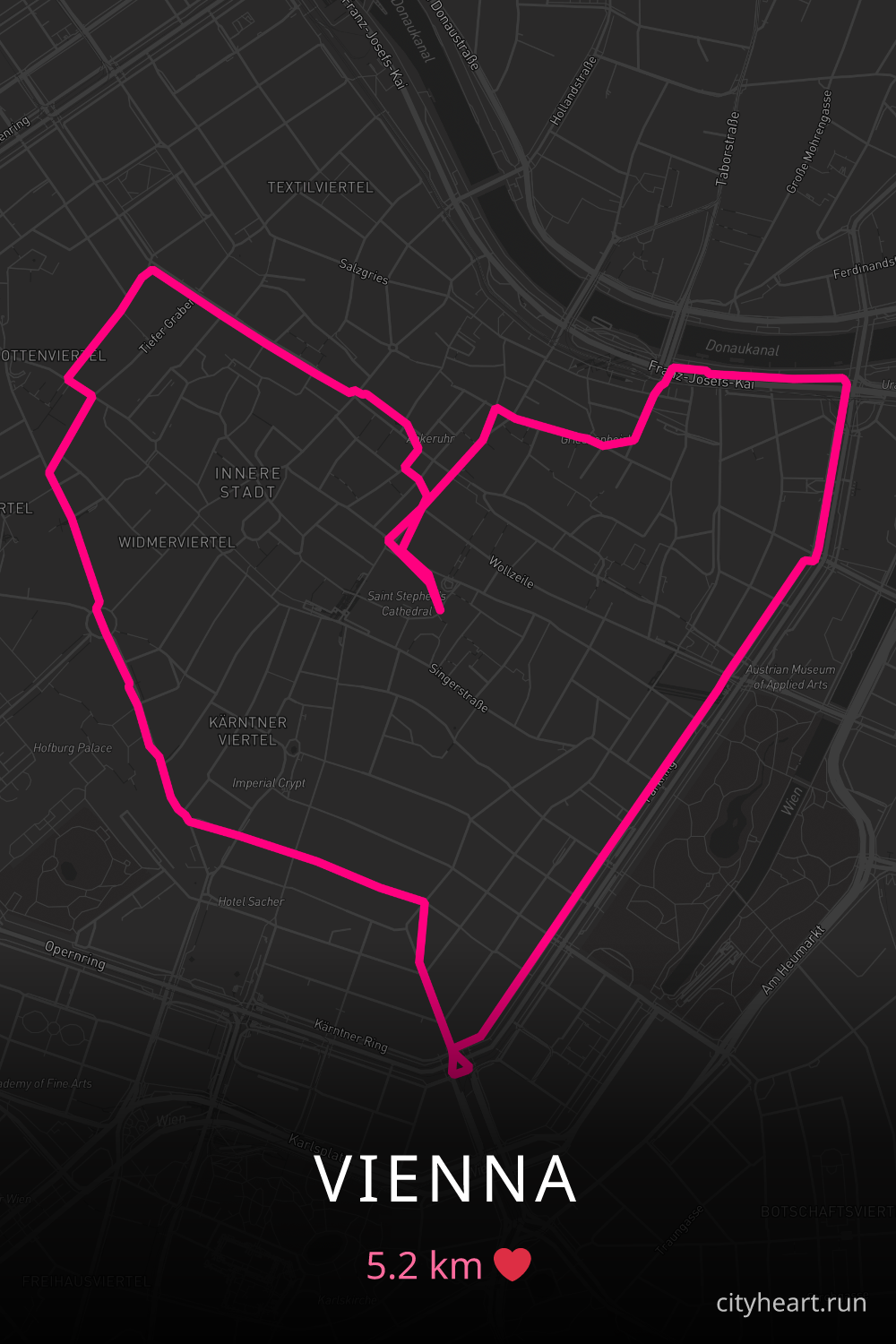 Heart-shaped running route in Vienna, 5.2 km — GPS art for Strava