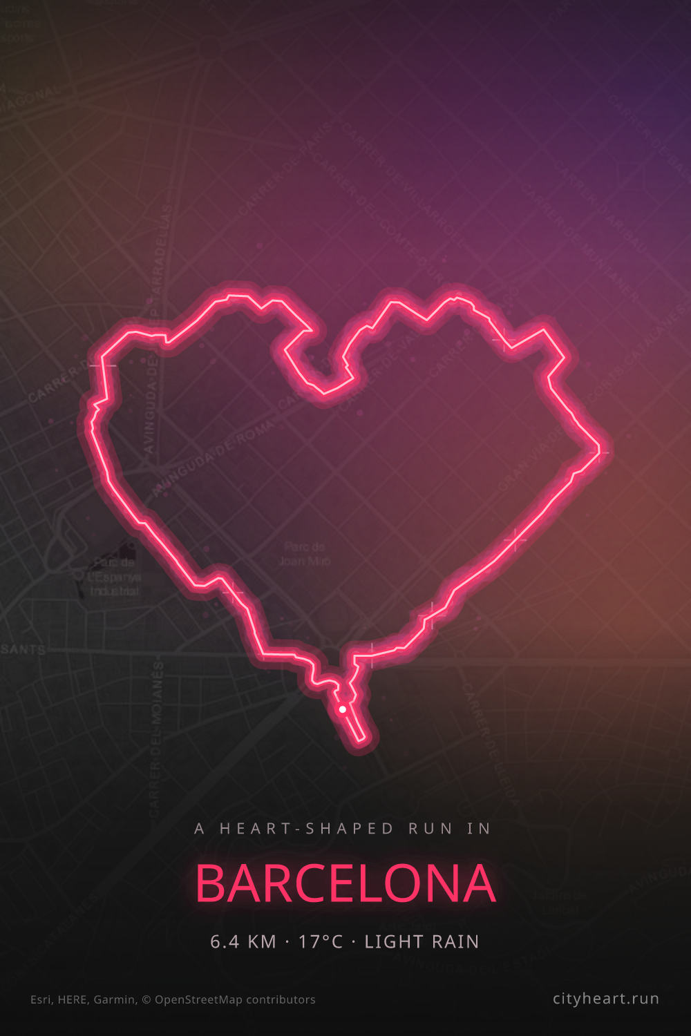 Heart-shaped running route in Barcelona, 6.4 km — GPS art for Strava