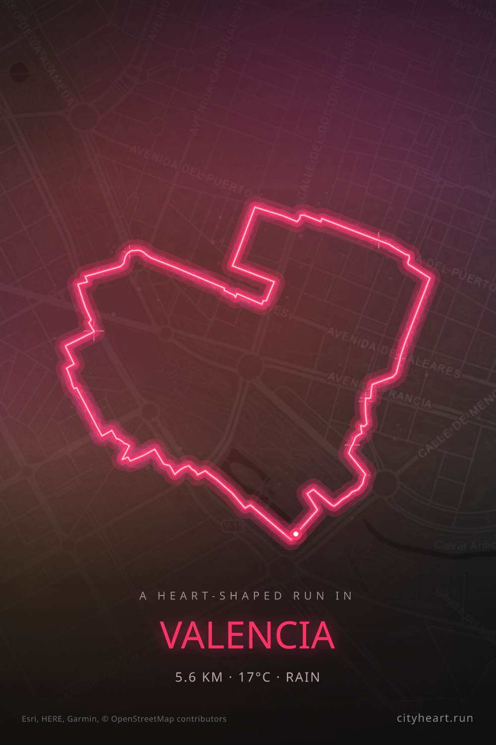Heart-shaped running route in Valencia, 5.6 km — GPS art for Strava