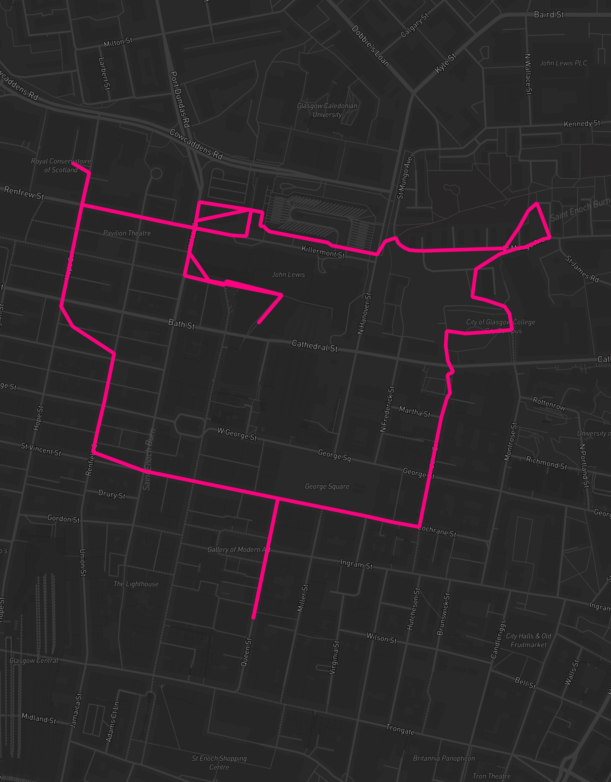 Heart-shaped running route in Glasgow, 4.6 km — GPS art for Strava